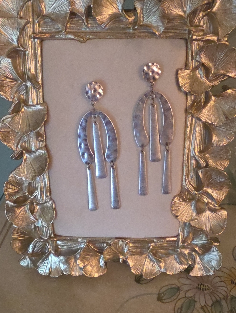 Artisan Silver Tone Hammered Metal Geometric Loop Dangle Earrings